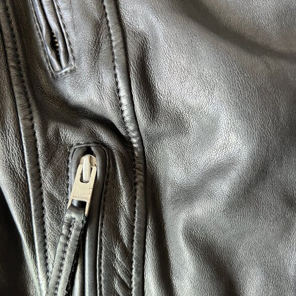 AllSaints Slim Fit Leather Biker Jacket US Size 0 - Picture 10 of 16